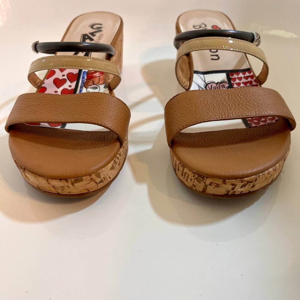 Brighton Harper Tan Beige Glam Cork Wedge Slip On Strappy Sandals Size 9.5 - Picture 14 of 14